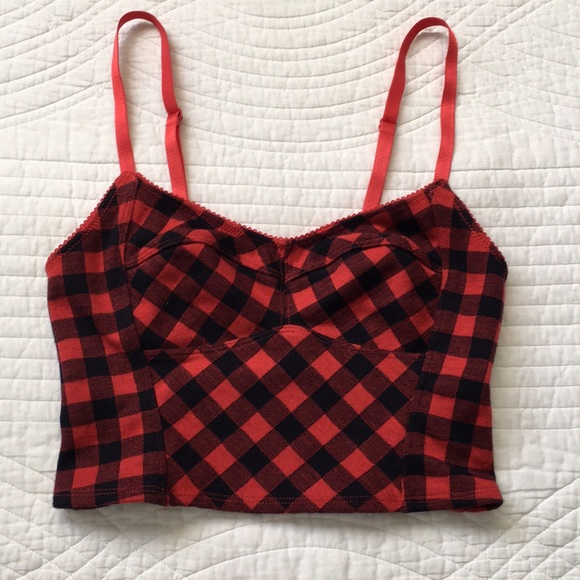 Free People Bustier Plaid Crop Top Black Red XS - Picture 2 of 12